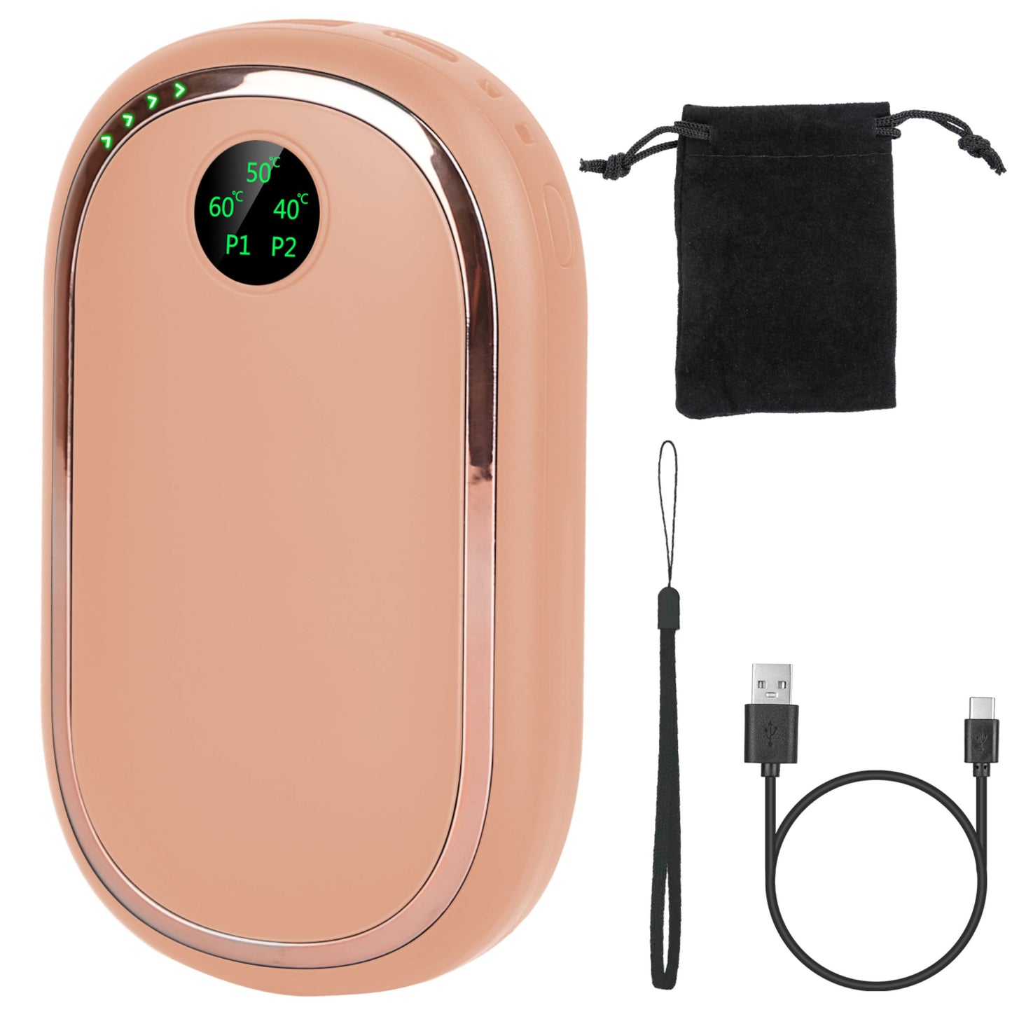 title:Portable Rechargeable Hand Warmer - 3 Levels, Double-sided Heating, Power Bank;color:Pink