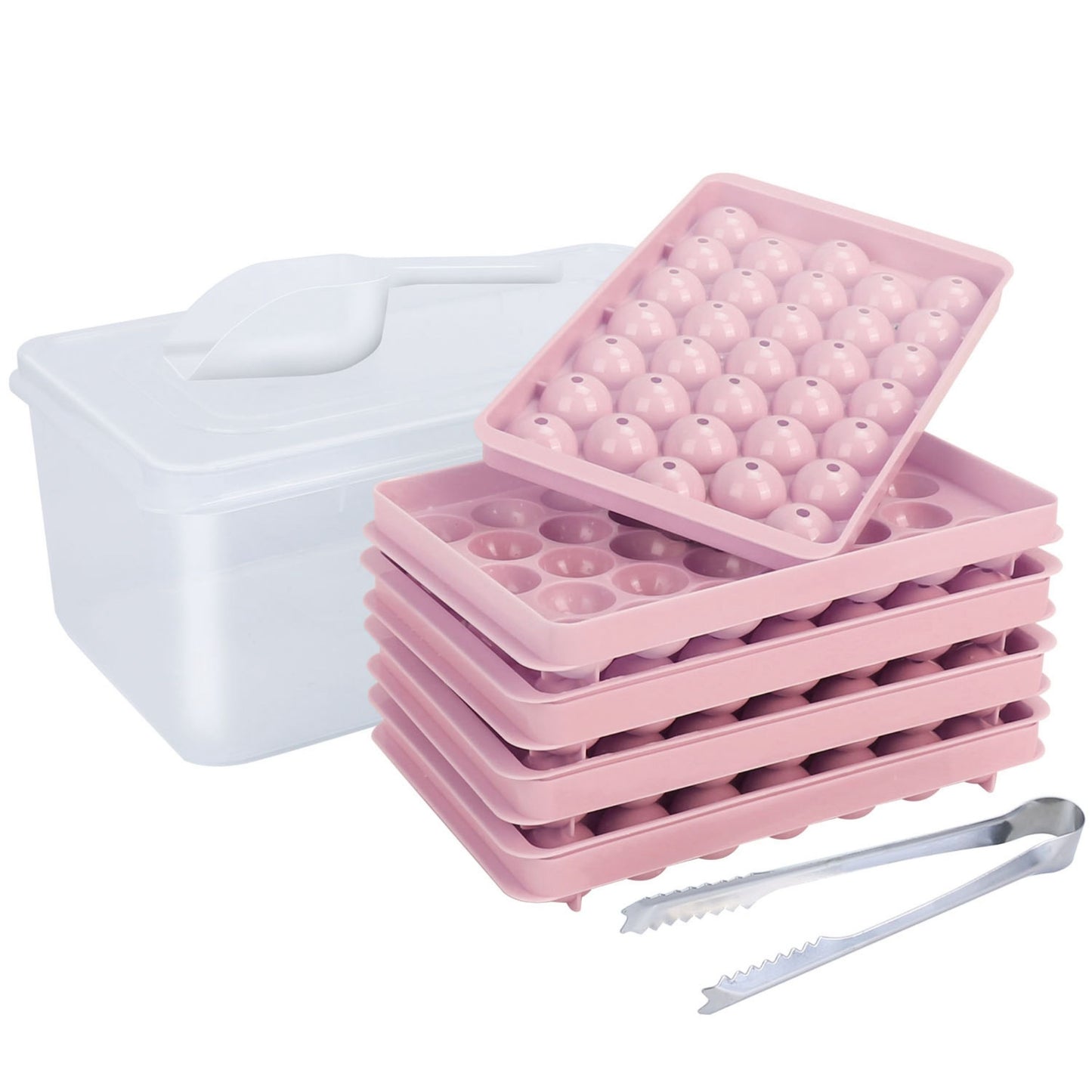 title:Small Ice Cube Trays - 4 Packs, Mini Circle Tray with Lid, Round Ice Ball Maker Mold. 132Pcs Ice Cubes, Perfect for Chilling Drinks.;color:Pink