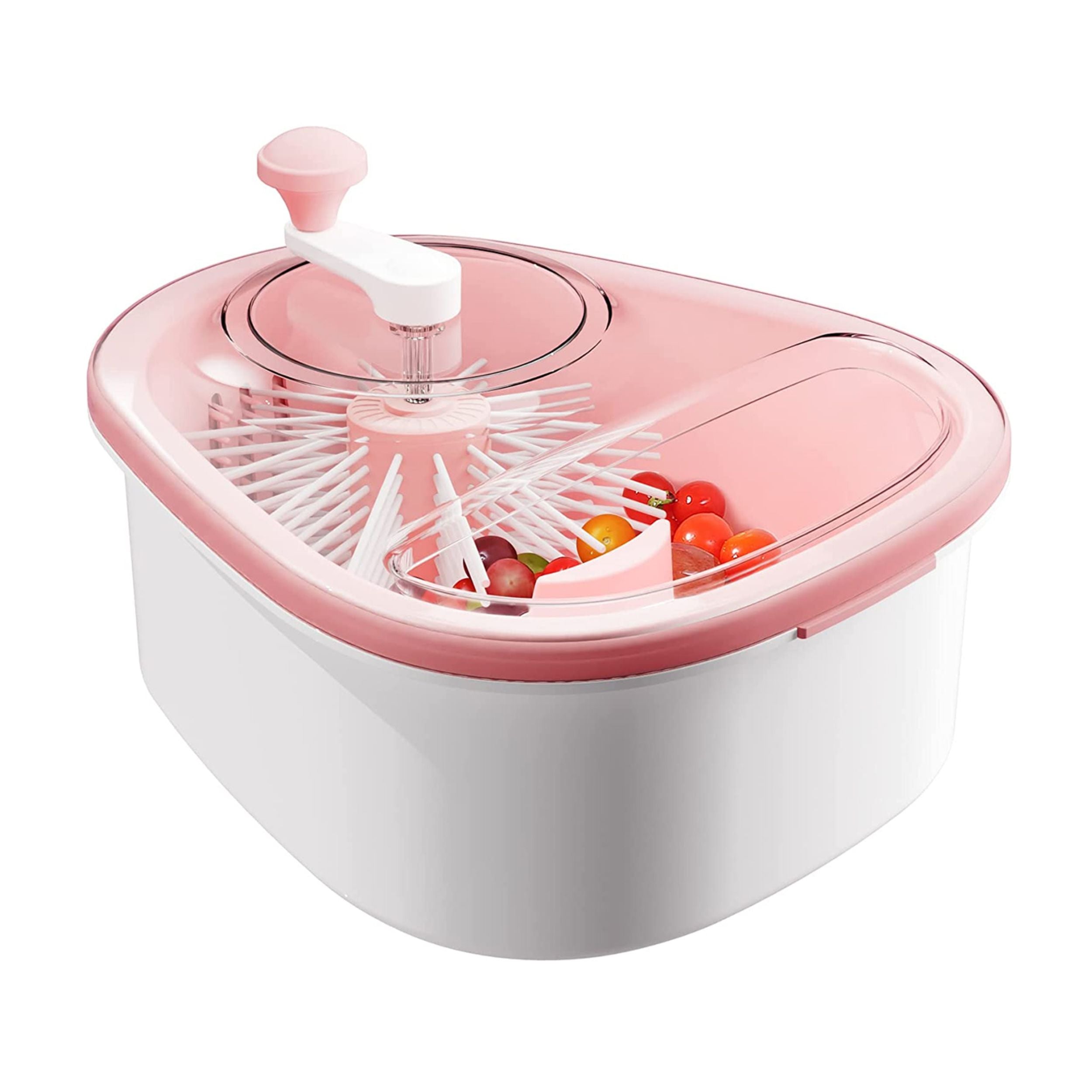 title:Salad Spinner with Brush - Hand Crank Fruit & Vegetable Cleaning Device - Kitchen Gadget;color:Pink