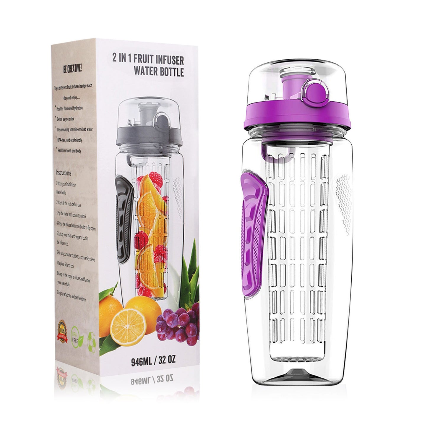 title:32oz Fruit Infuser Water Bottle with Flip Top Lid - Perfect for Office, Home, Sport, Running, Walking, Hiking;color:Purple