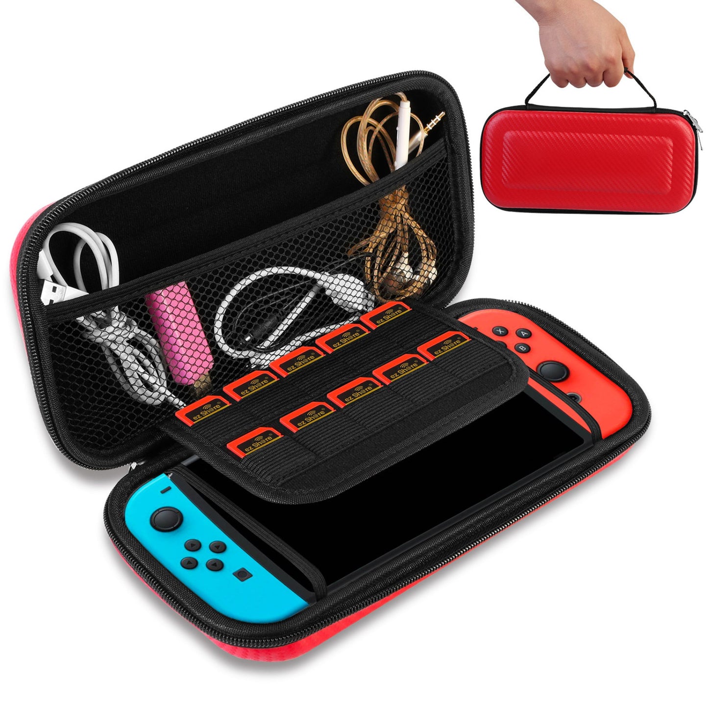 title:Portable Carry Case for Nintendo Switch Console Protective Hard EVA Case Shell Pouch;color:Red