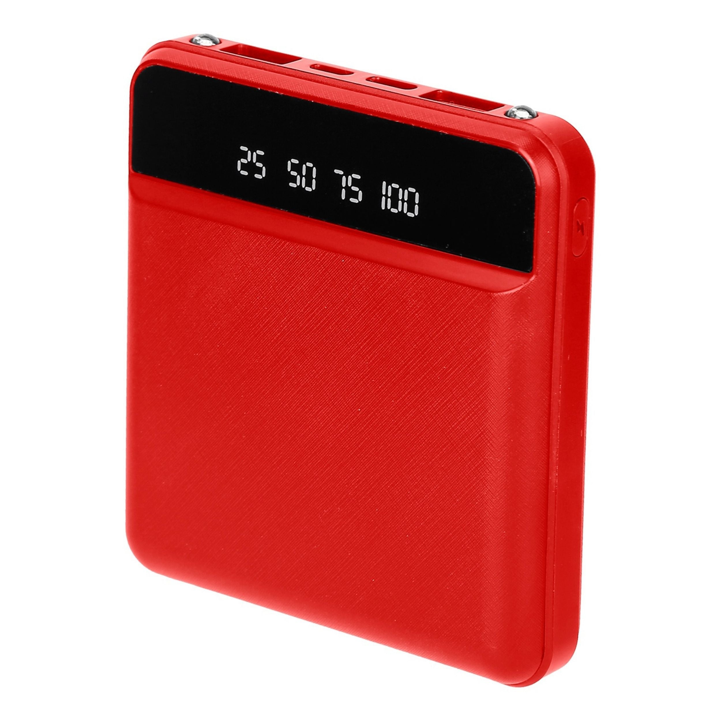 title:10K mAh Mini Power Bank, 2 USB Ports, LCD Display, Type C & Micro USB Input.;color:Red