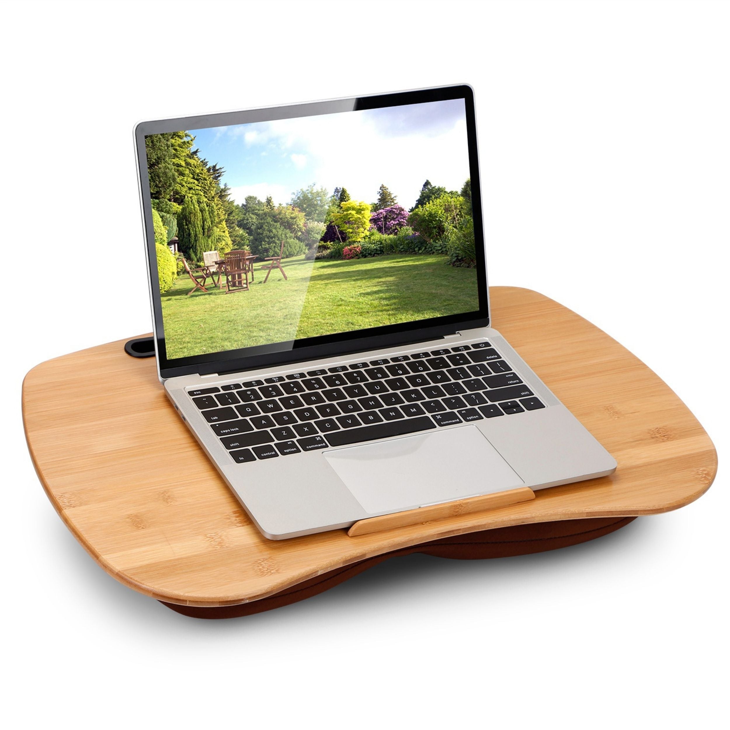 title:Laptop Lap Desk w/ Pillow Cushion, Bamboo, 14in, Tablet Stand, Phone Holder, Tray, Stopper, Sofa Bed, Car;color:Wood