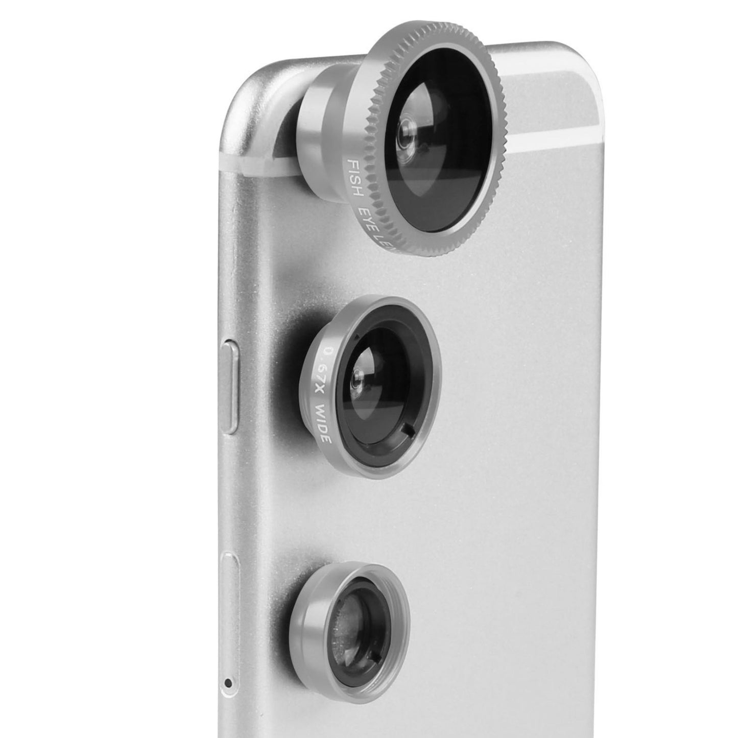 title:Magnetic Phone Camera Lens Kit: 180°Fisheye Lens, 0.67xWide Angle, 10X Macro Lens for iPhone X/8/7/6s, Samsung Galaxy S10/S9.;color:Silver