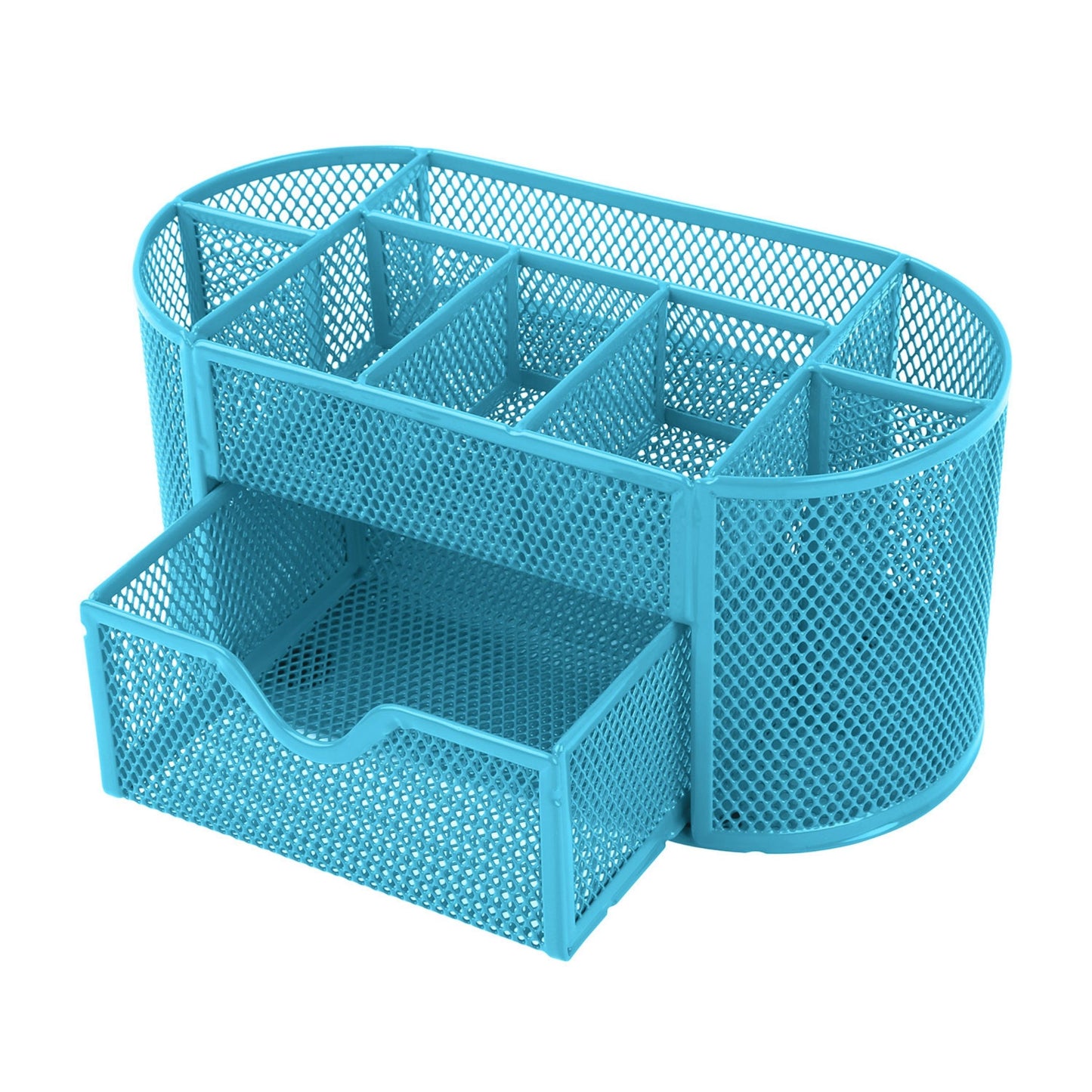 title:9-Compartment Metal Mesh Pencil Holder Desk Organizer, Pen Storage;color:Sky Blue