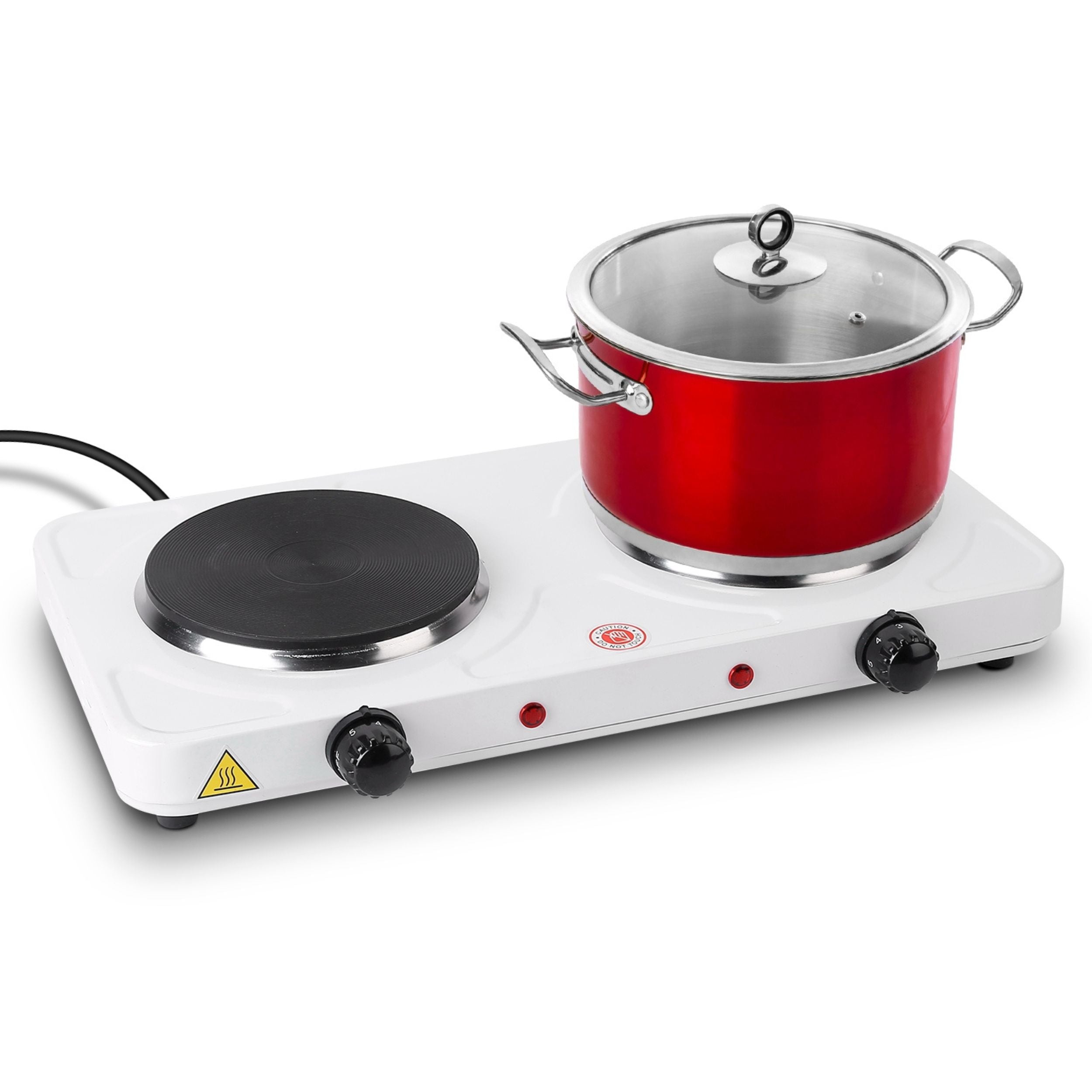 title:Portable Dual Electric Burner - 2000W, 5 Gear Temperature Control;color:White