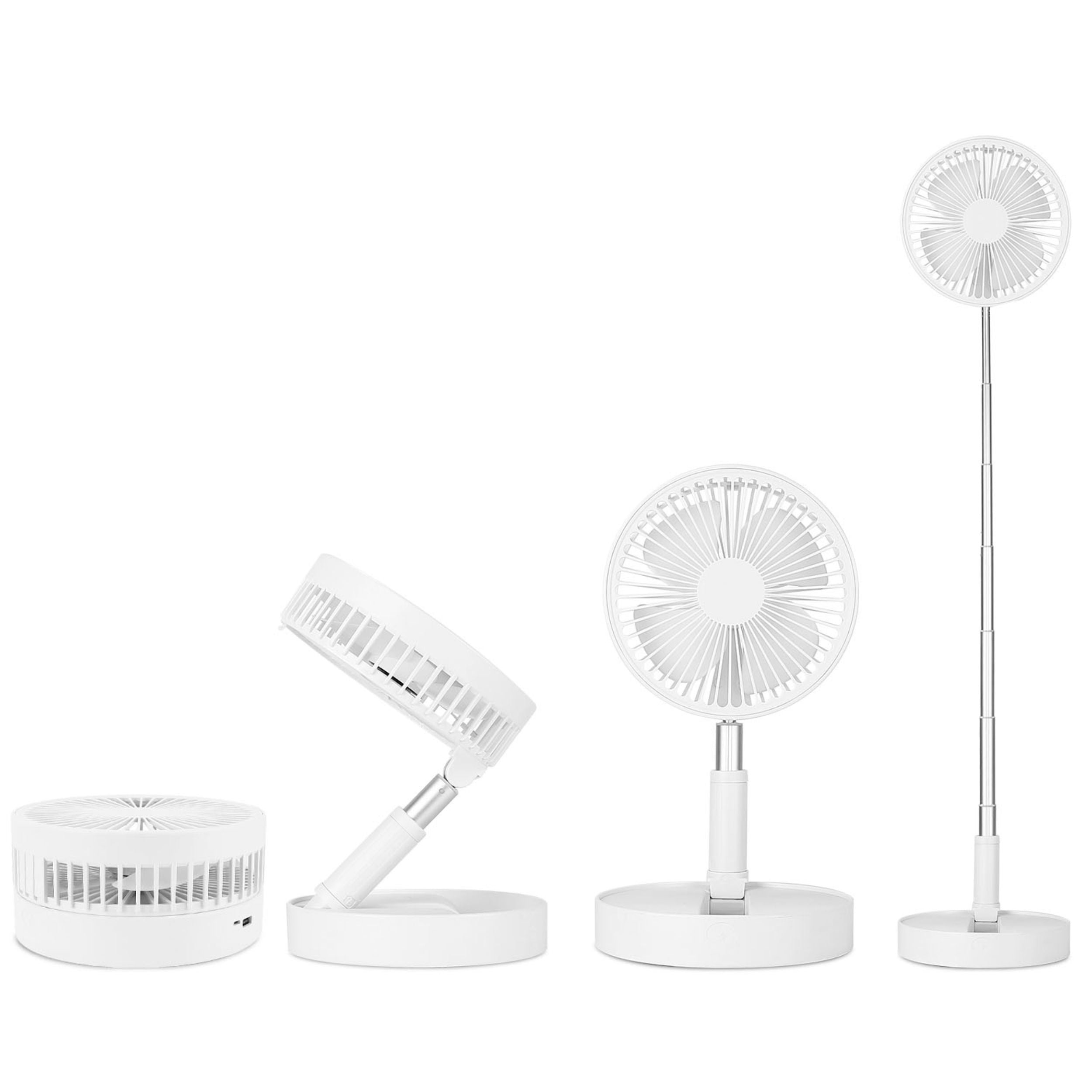 title:Portable Folding Desk Fan - USB Rechargeable, Quiet, 4 Speeds, Adjustable Height, 180° Tilting Angle;color:White