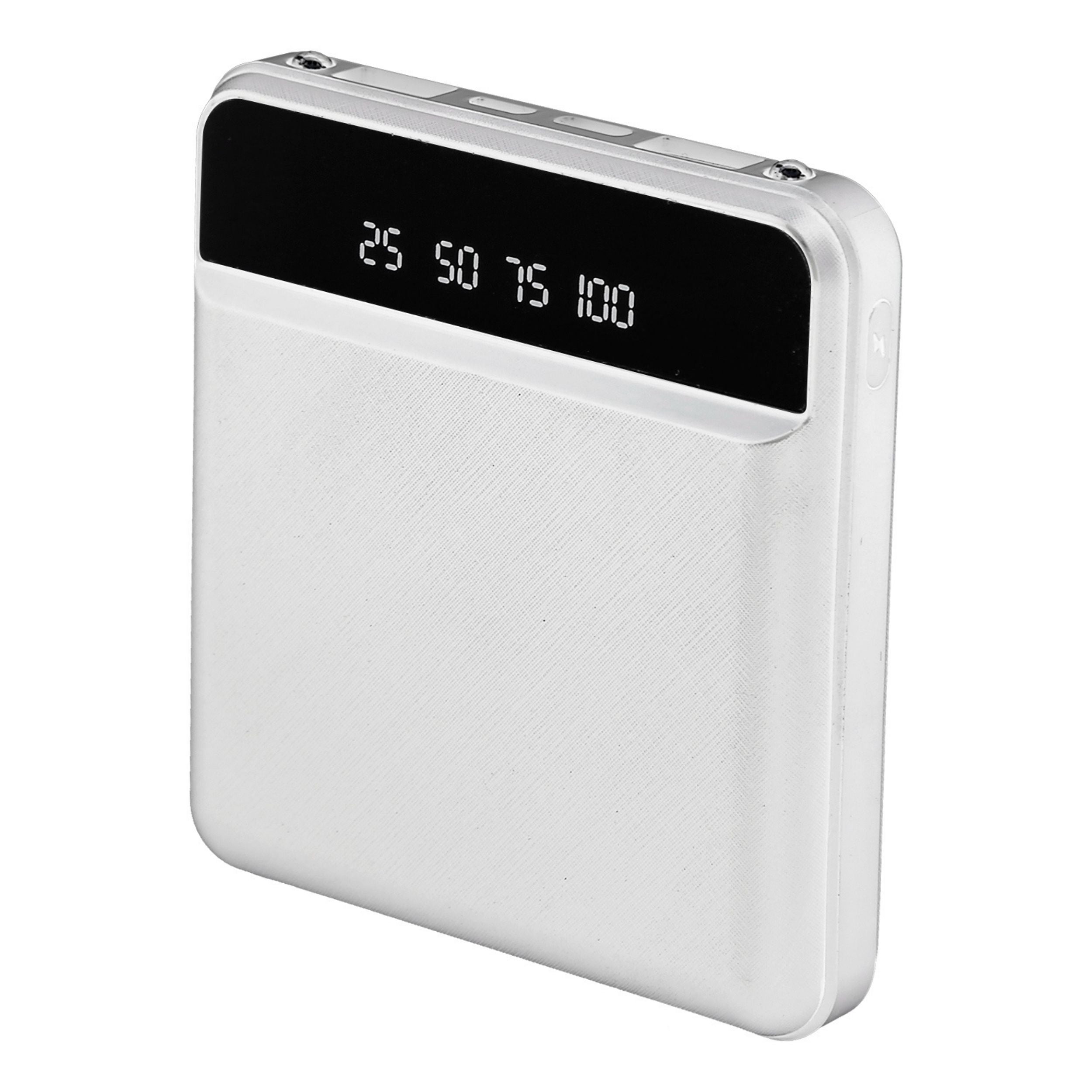 title:10K mAh Mini Power Bank, 2 USB Ports, LCD Display, Type C & Micro USB Input.;color:White