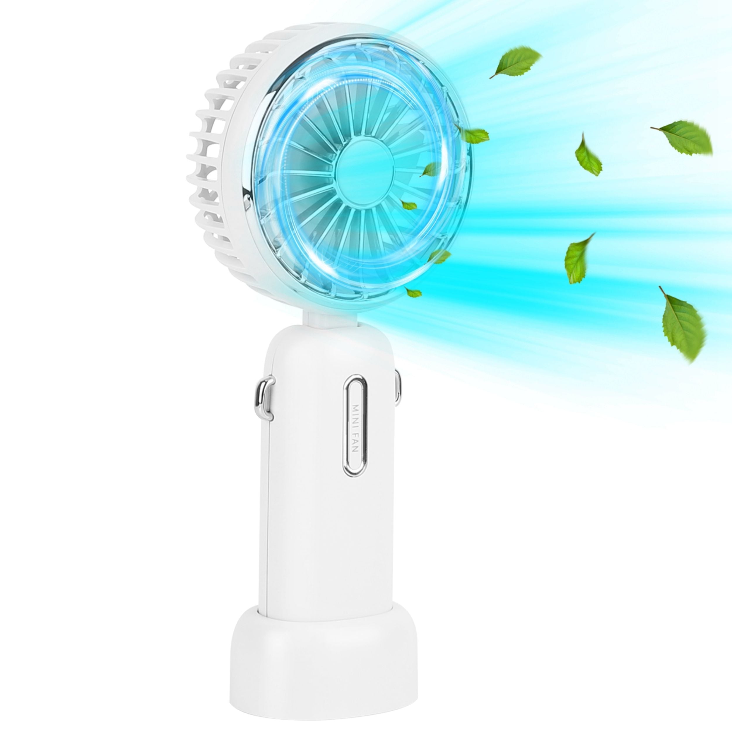 title:Pocket Personal Fan: Rechargeable, Quiet, 3 Speeds, Portable Handheld with Removable Base;color:White