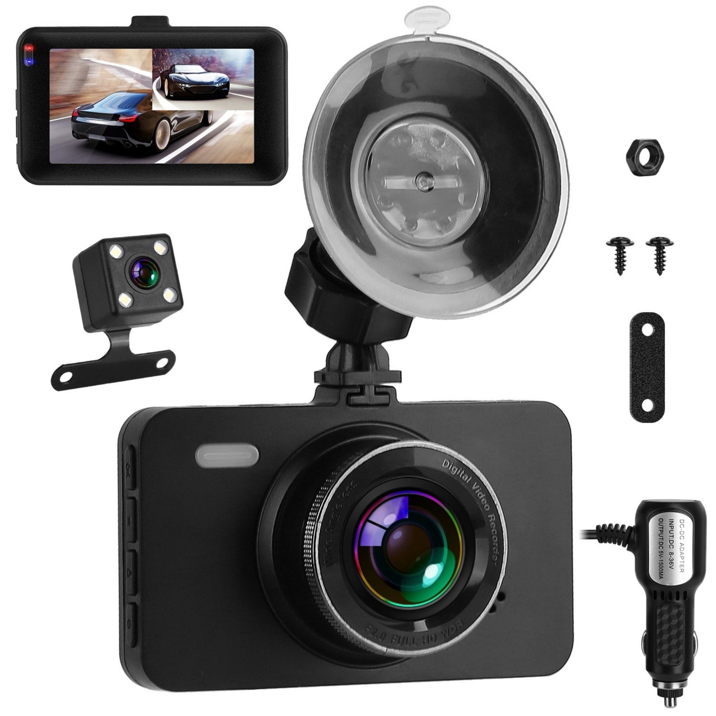 title:1080P Dual Dash Cam 3in Screen Front Rear Vehicle Recorder G-Sensor Motion Detection Night Vision Parking Monitor Loop Recording;color:Black