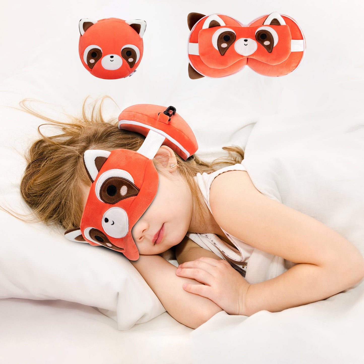 Kids 2-in-1 Travel Pillow and Eye Mask Animal Plush Soft Eye Mask Blindfold for Sleeping, Nights and Travel