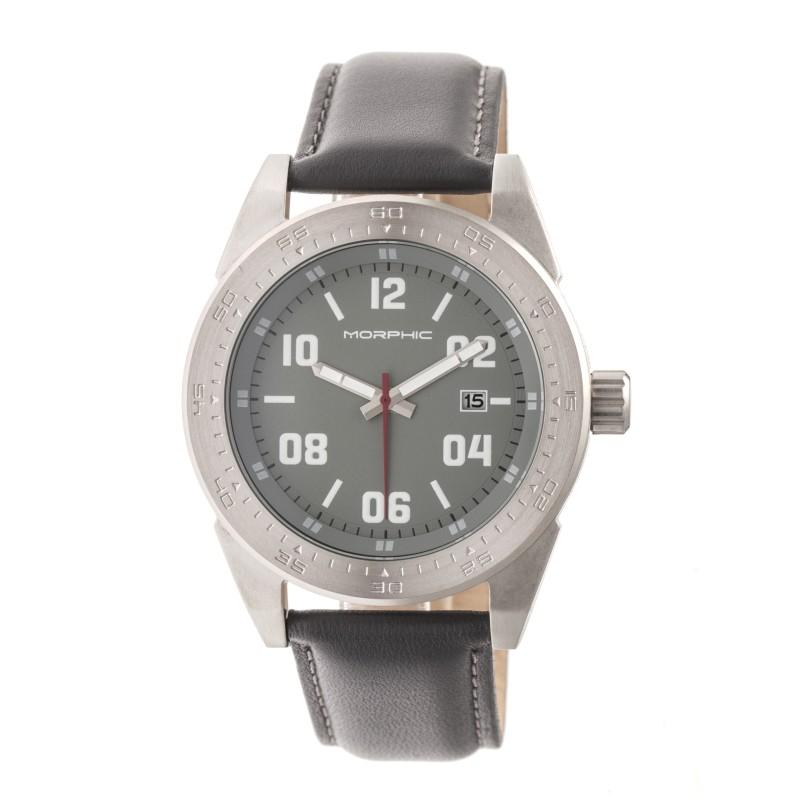 Morphic M63 Series Leather-Band Watch w/Date