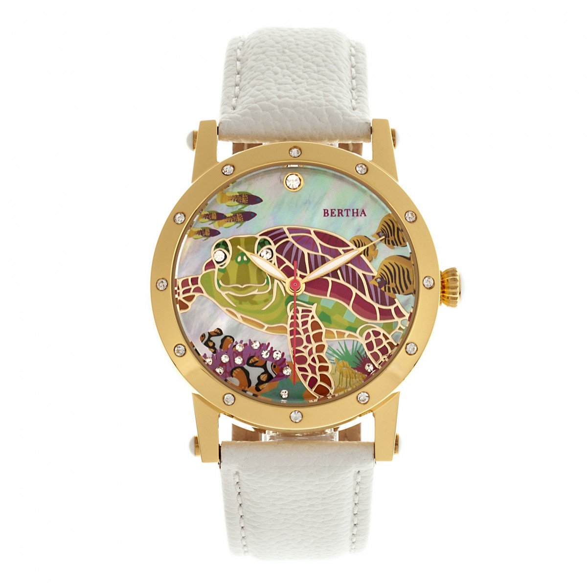 Bertha Chelsea MOP Leather-Band Ladies Watch - Gold/White - BTHBR4903