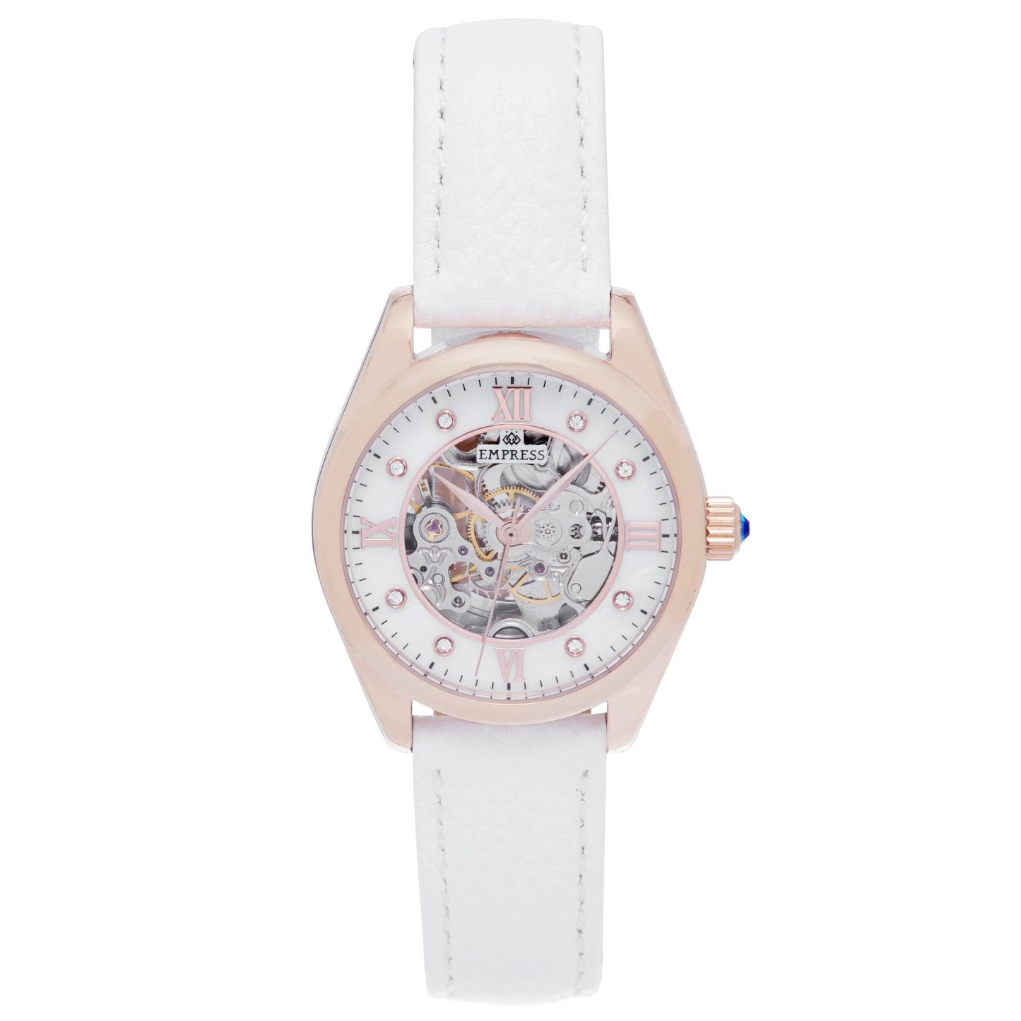 Empress Magnolia Automatic MOP Skeleton Dial Leather-Band Watch - White/Rose Gold - EMPEM3606