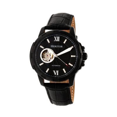 Heritor Automatic Bonavento Semi-Skeleton Leather-Band Watch