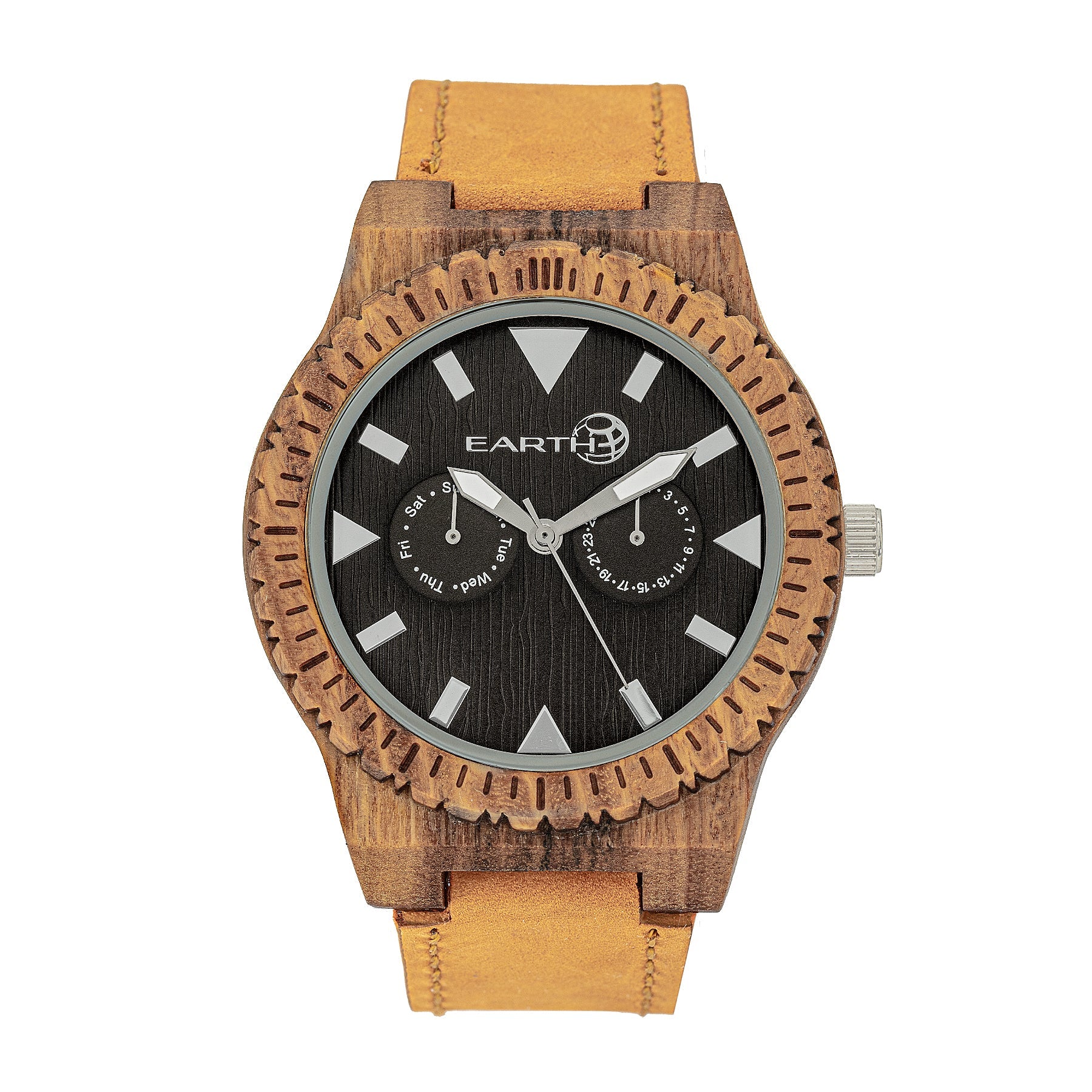 Earth Wood Hyperion Leather-Band Watch w/Day/Date - Olive - ETHEW5904
