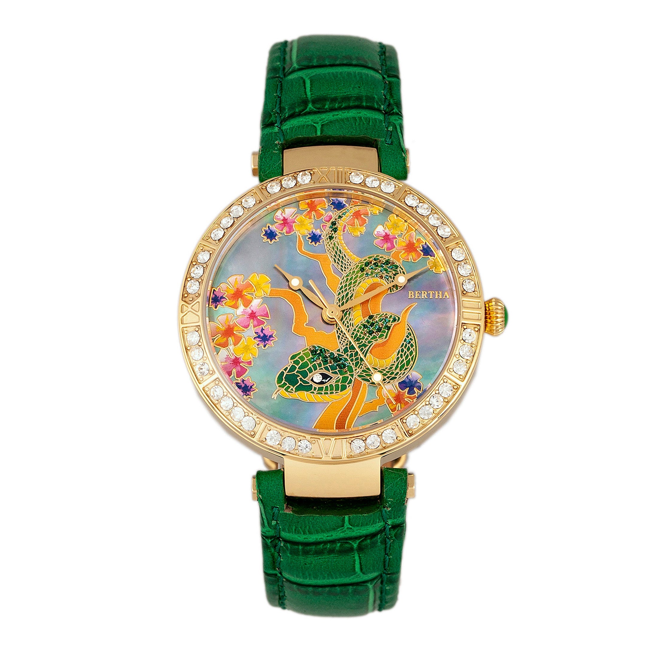 Bertha Mia Mother-Of-Pearl Leather-Band Watch - Green - BTHBR7403