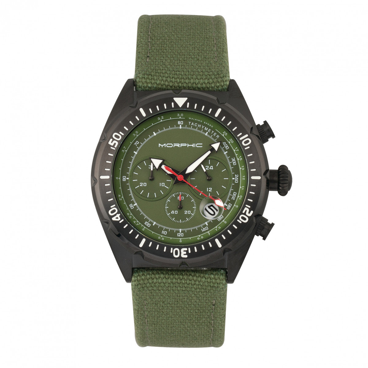 Morphic M53 Series Chronograph Fiber-Weaved Leather-Band Watch w/Date - Black/Olive - MPH5306