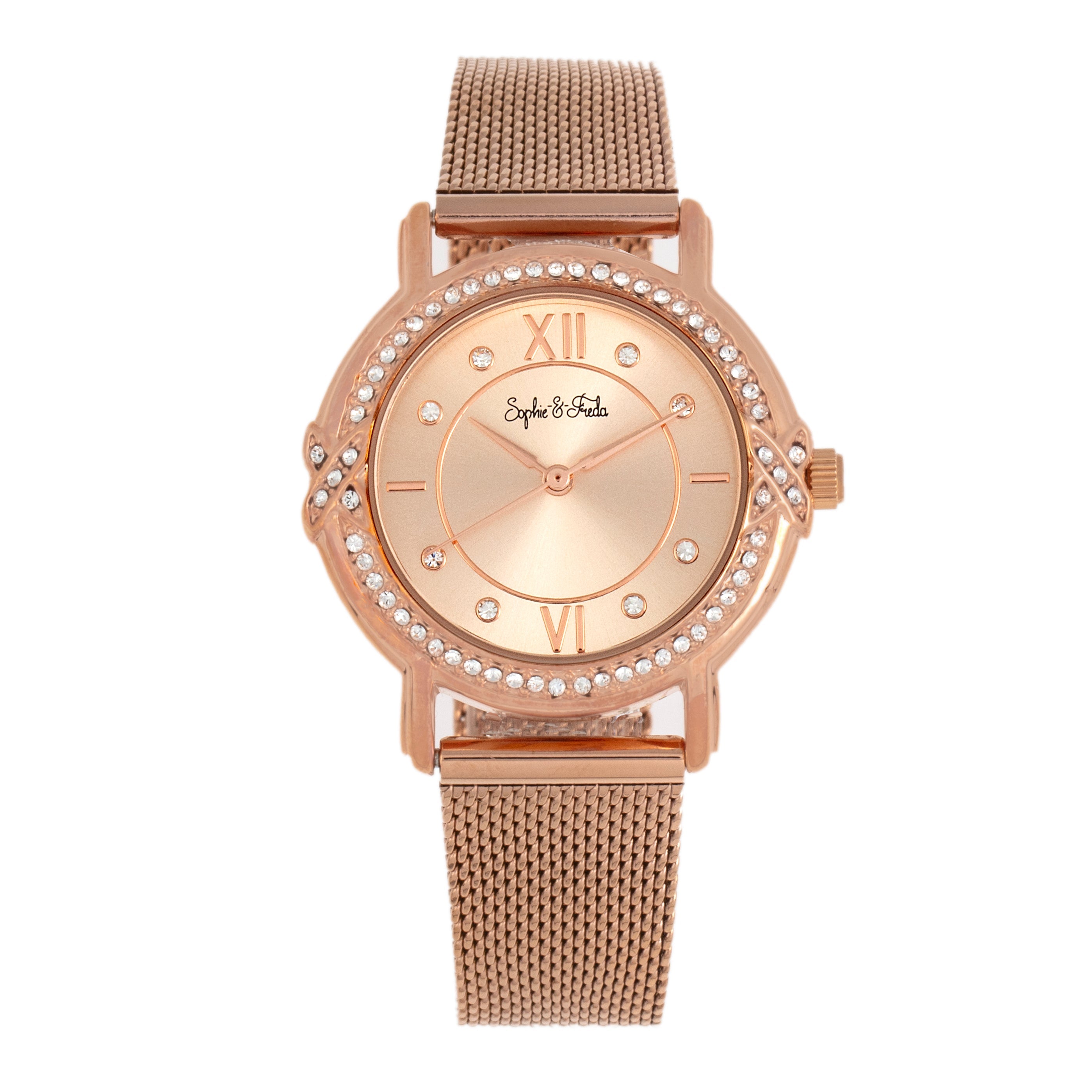 Sophie and Freda Reno Bracelet Watch w/Swarovski Crystals - Rose Gold - SAFSF5404