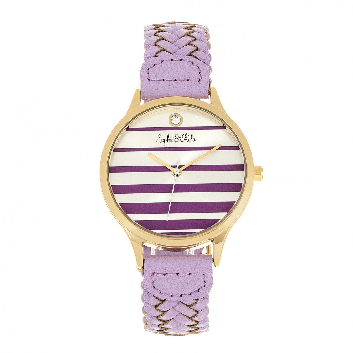 Sophie & Freda Tucson Leather-Band Watch w/Swarovski Crystals - Gold/Lavender - SAFSF4505