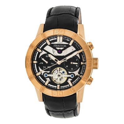 Heritor Automatic Hannibal Semi-Skeleton Leather-Band Watch - Ruumur