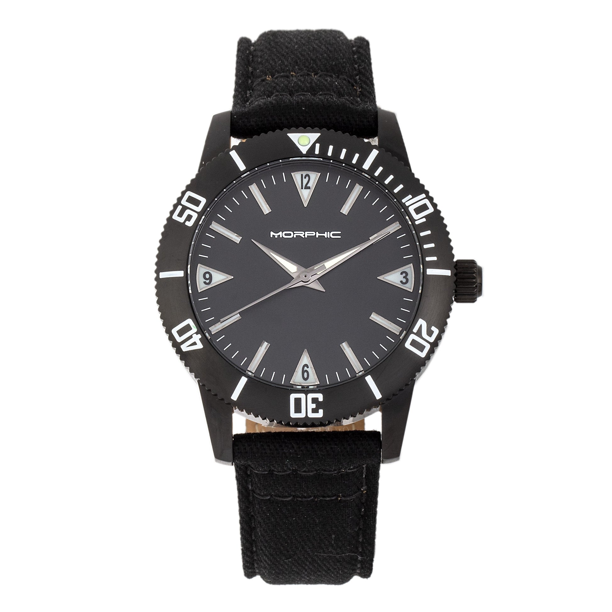 Morphic M85 Series Canvas-Overlaid Leather-Band Watch - Black - MPH8502