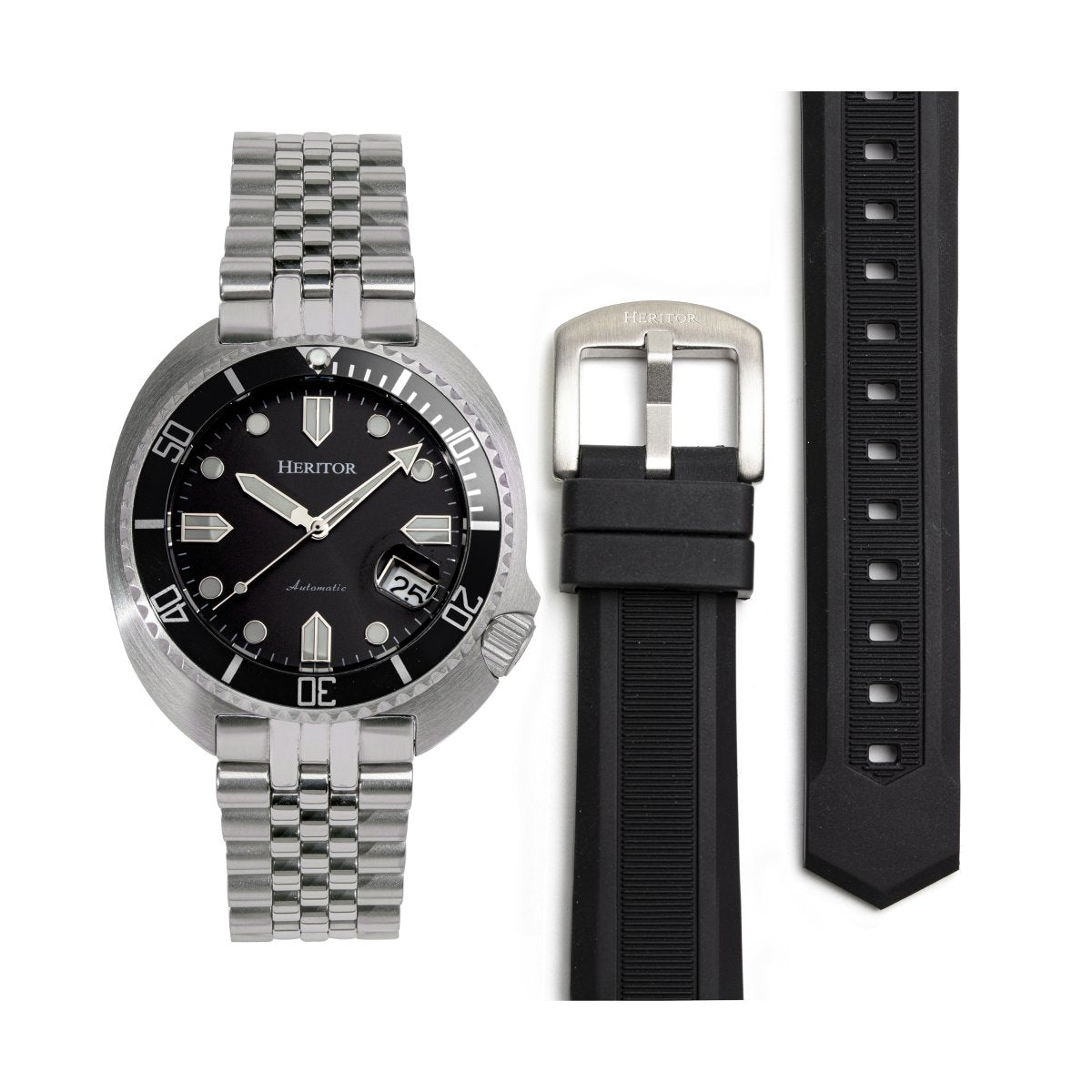 Heritor Automatic Matador Box Set with Interchangable Bands and Date Display - Black/Silver - HERHR9301