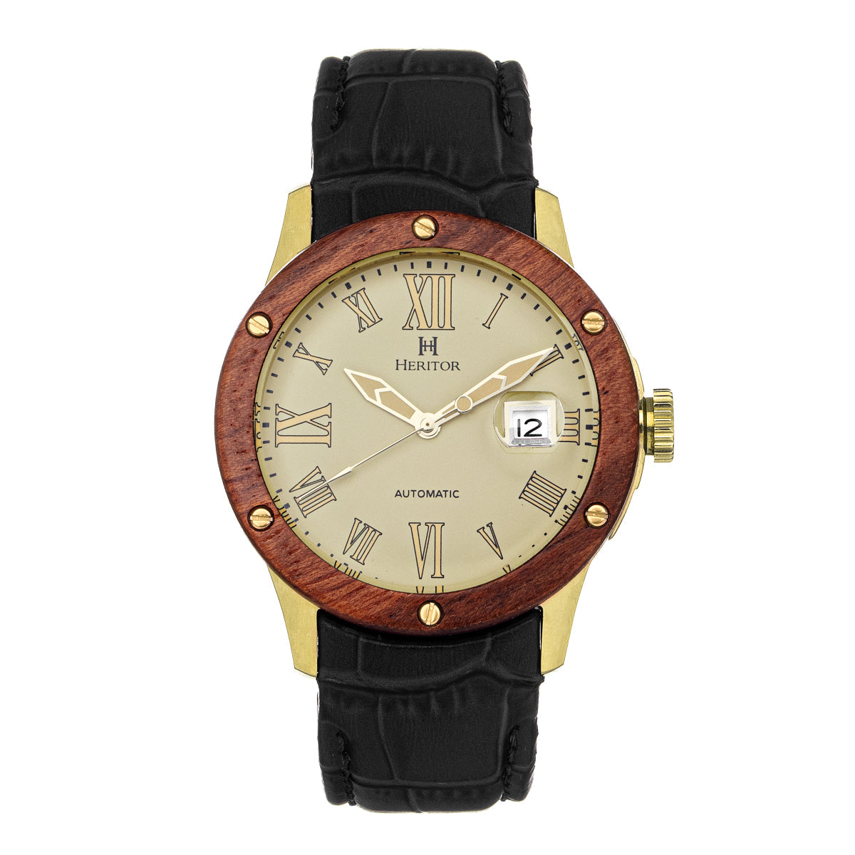 Heritor Automatic Everest Wooden Bezel Leather Band Watch /Date - Ruumur