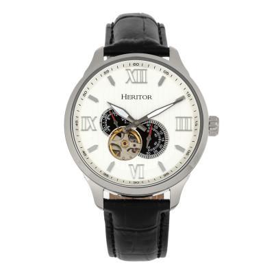 Heritor Automatic Harding Semi-Skeleton Leather-Band Watch