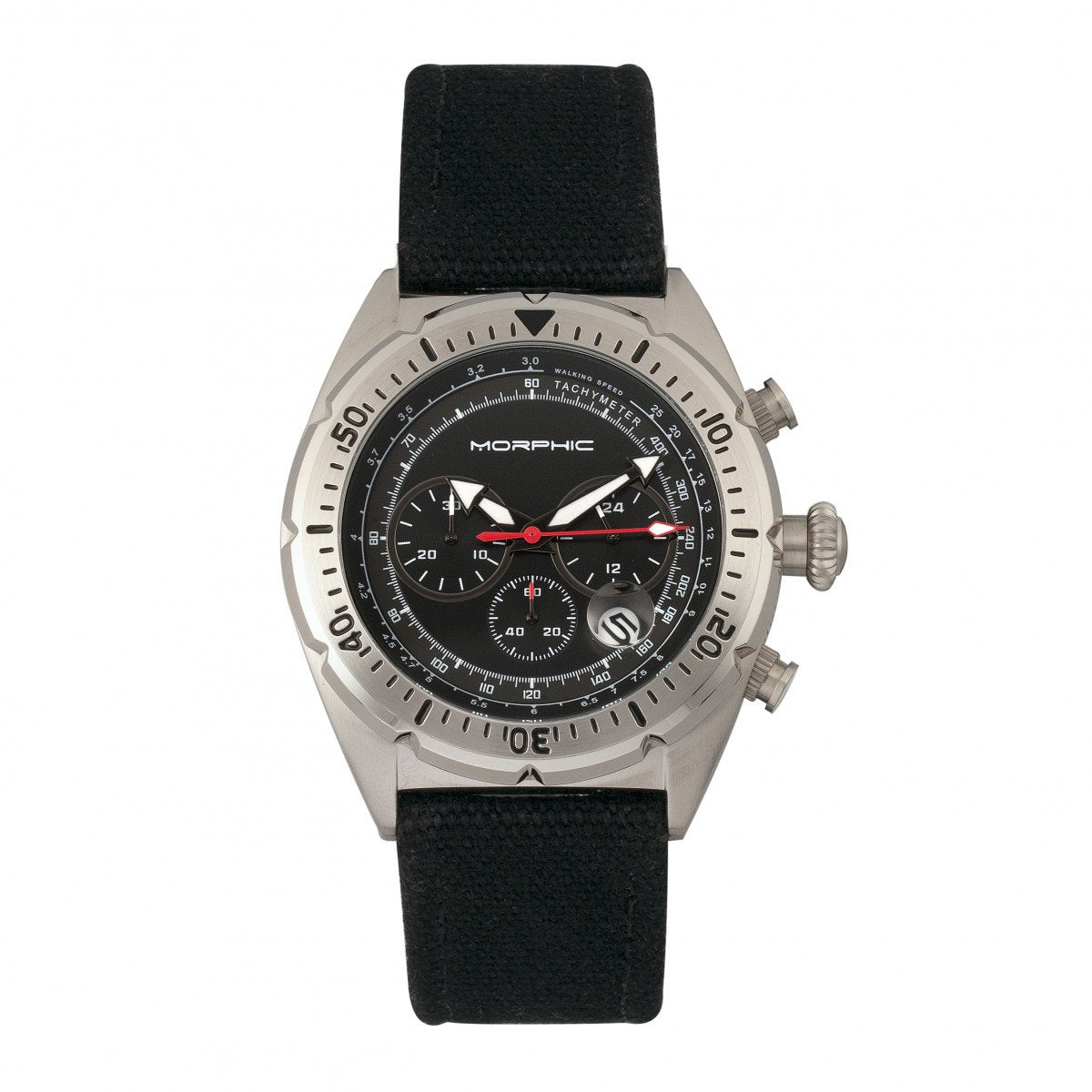 Morphic M53 Series Chronograph Fiber-Weaved Leather-Band Watch w/Date - Silver/Black - MPH5301