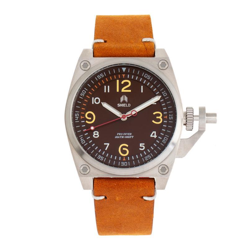 Shield Pascal Leather-Band Men's Diver Watch