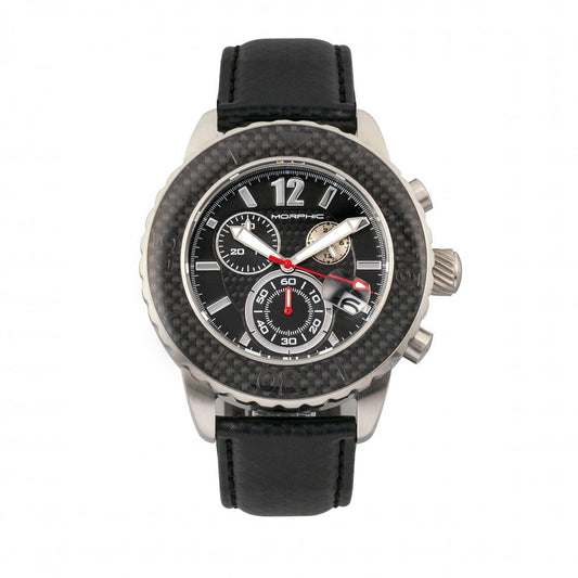 Morphic M51 Series Chronograph Leather-Band Watch w/Date - Silver/Black - MPH5101