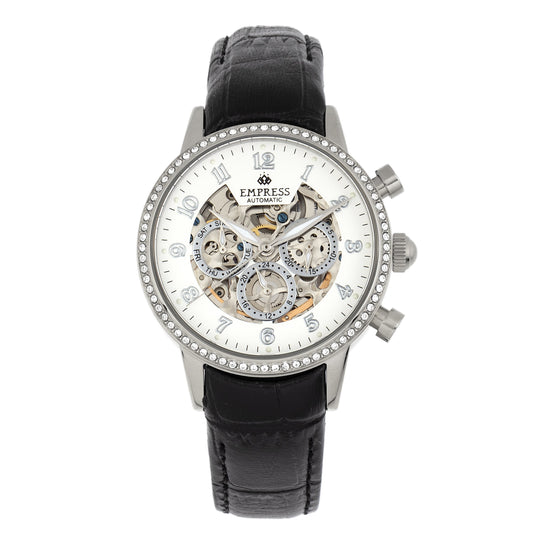 Empress Beatrice Automatic Skeleton Dial Leather-Band Watch w/Day/Date - Silver - EMPEM2001