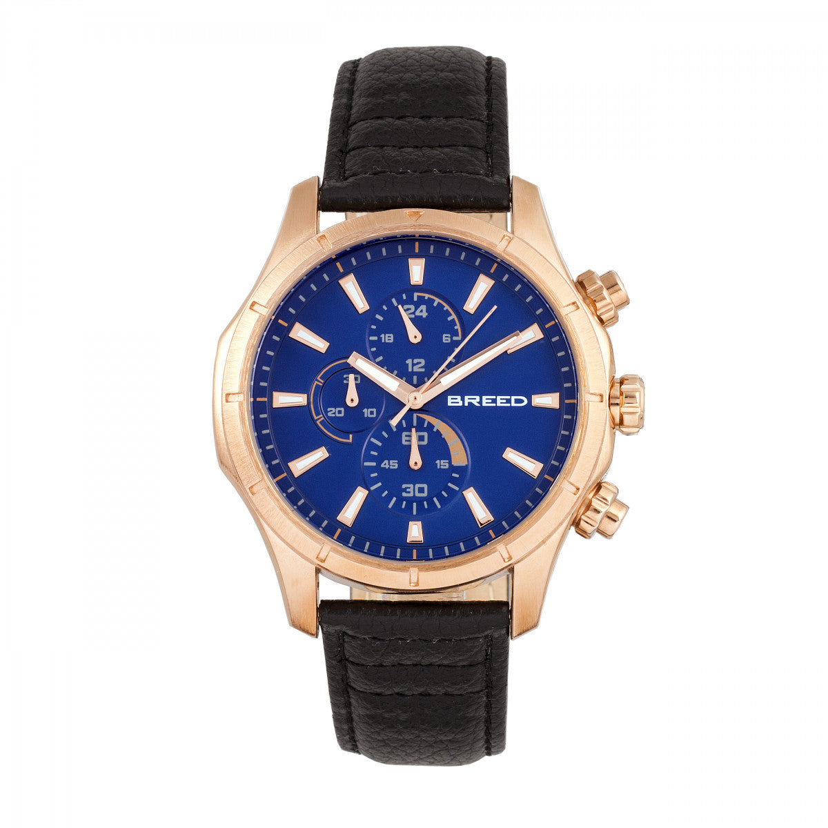 Breed Lacroix Chronograph Leather-Band Watch - Rose Gold/Black - BRD6803