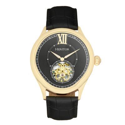 Heritor Automatic Hayward Semi-Skeleton Leather-Band Watch