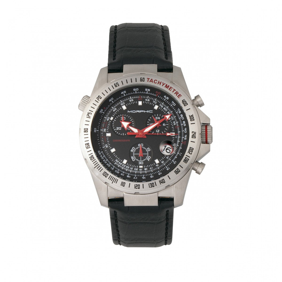 Morphic M36 Series Leather-Band Chronograph Watch - Silver/Black - MPH3602