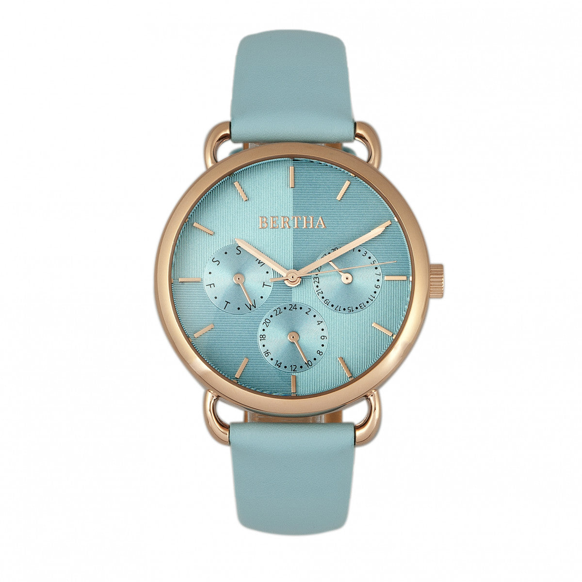 Bertha Gwen Leather-Band Watch w/Day/Date - Seafoam - BTHBR8306