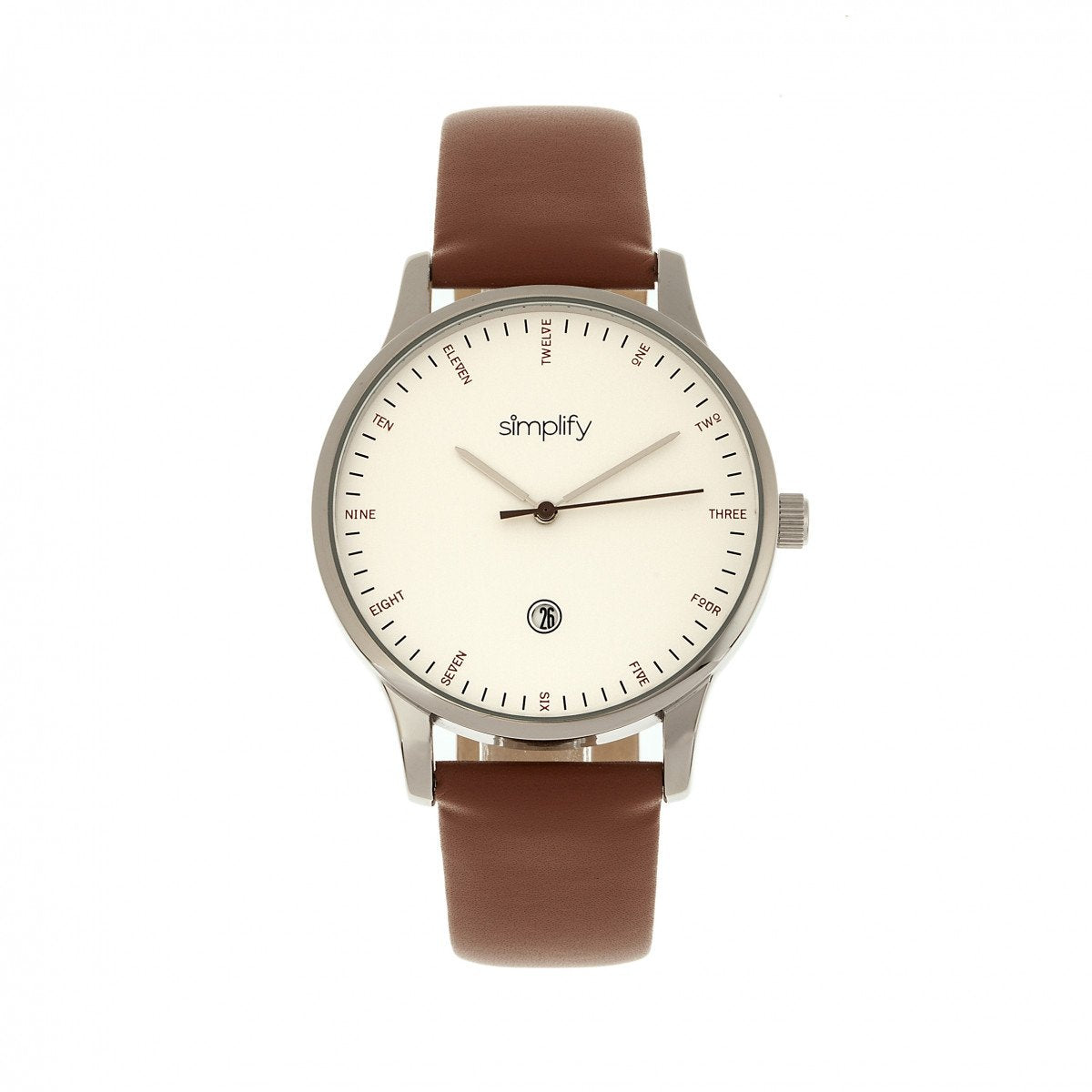 Simplify The 4300 Leather-Band Watch w/Date - Silver/Brown - SIM4302