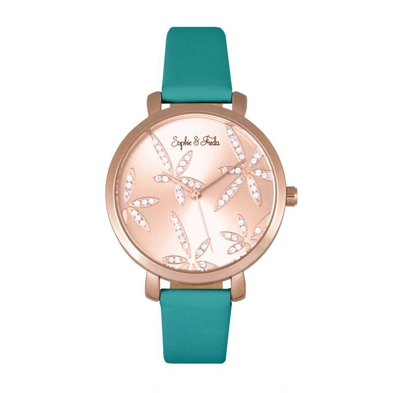 Sophie & Freda Key West Leather-Band Watch w//Swarovski Crystals - Ruumur