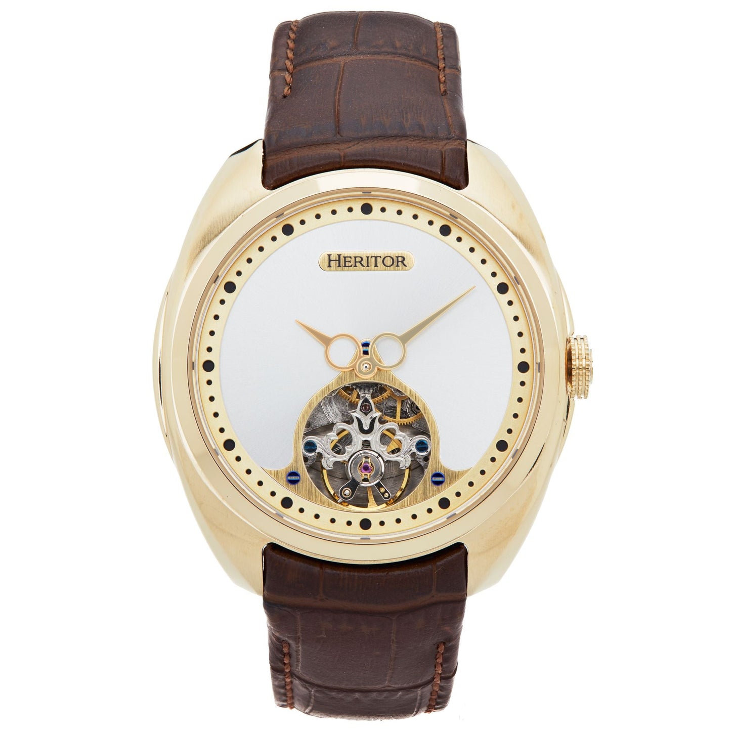 Heritor Automatic Roman Semi-Skeleton Leather-Band Watch - Gold/Brown - HERHS2203