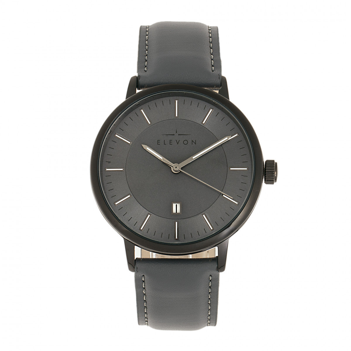 Elevon Vin Leather-Band Watch w/Date - Black/Grey - ELE111-6