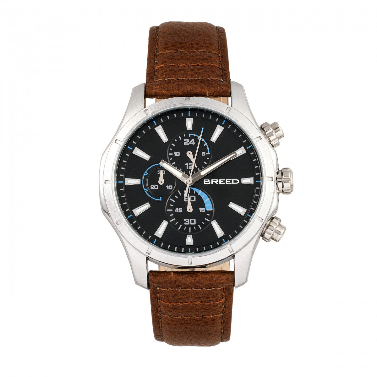 Breed Lacroix Chronograph Leather-Band Watch - Silver/Brown - BRD6802