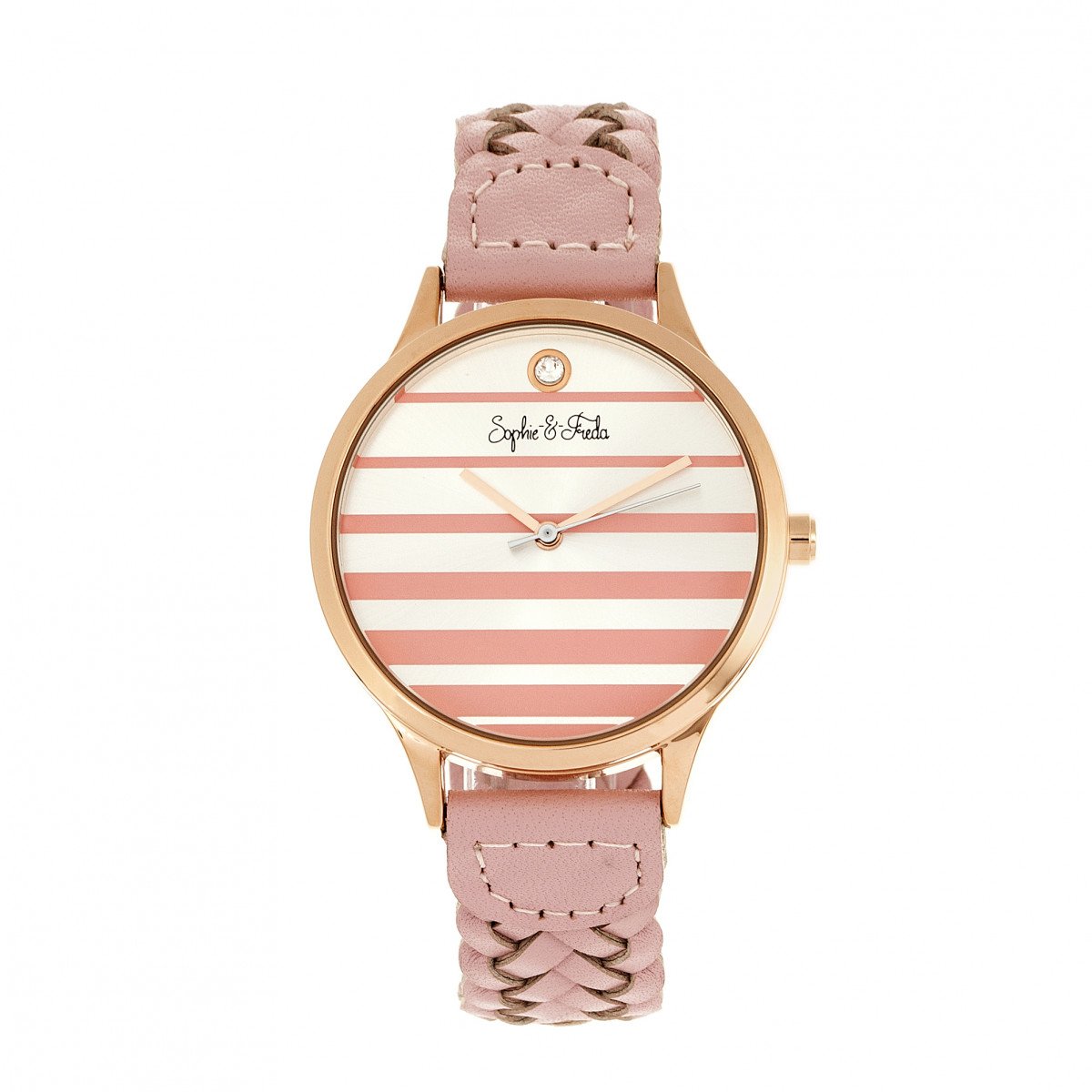 Sophie & Freda Tucson Leather-Band Watch w/Swarovski Crystals - Rose Gold/Pink - SAFSF4506