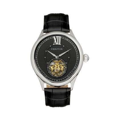 Heritor Automatic Hayward Semi-Skeleton Leather-Band Watch