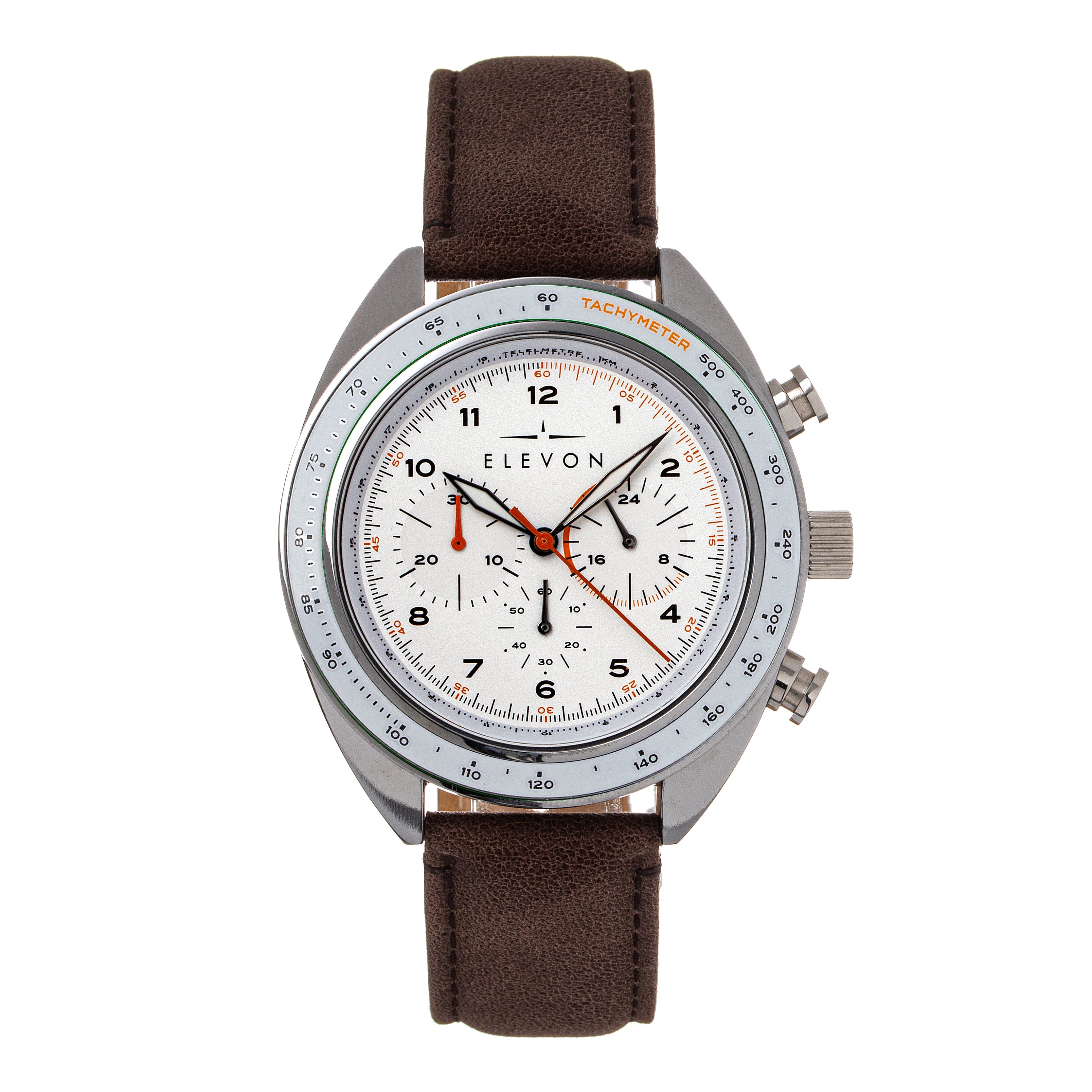 Elevon Bombardier Chronograph Leather-Strap Watch - Brown/White - ELE127-6