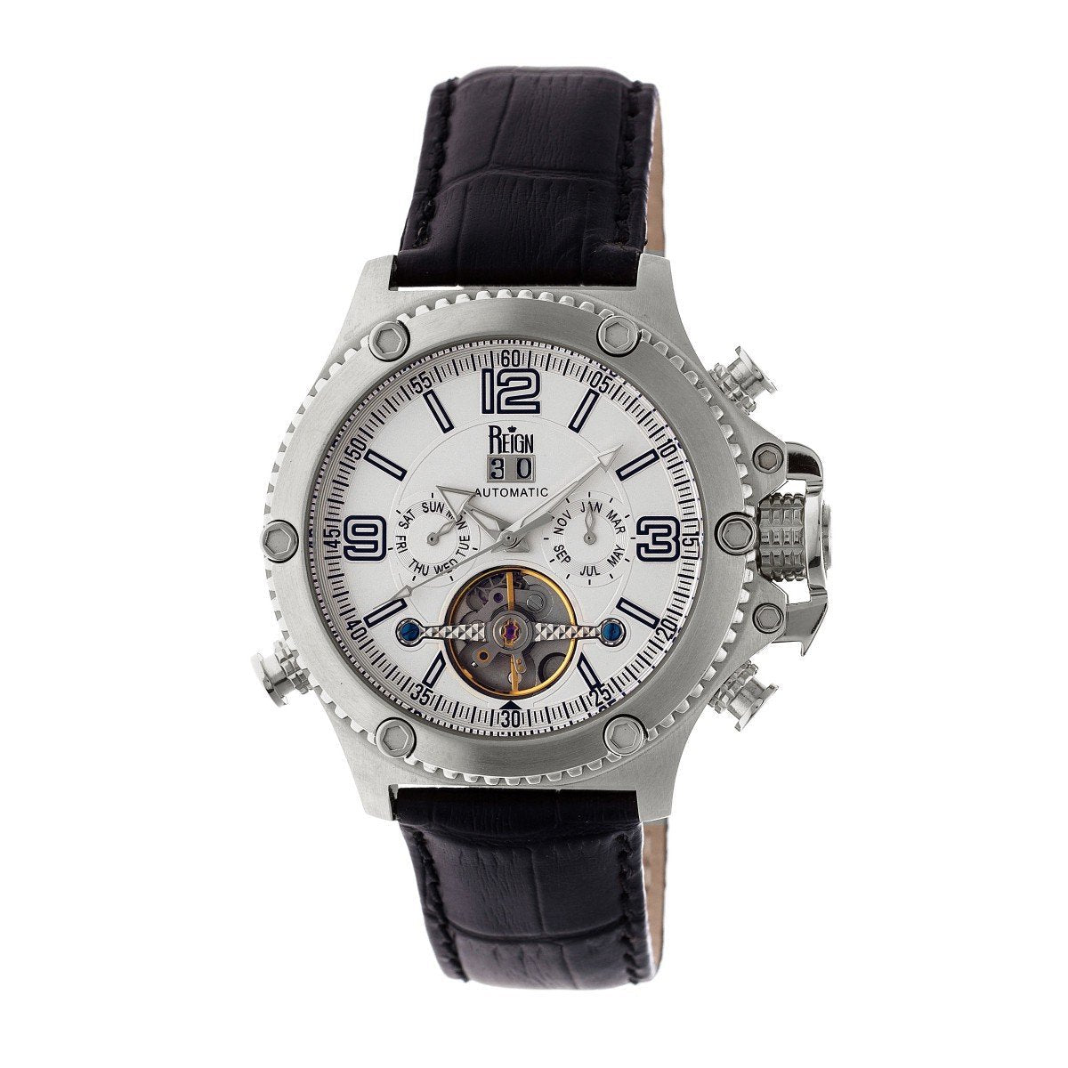 Reign Goliath Automatic Leather-Band Watch - Silver - REIRN3301