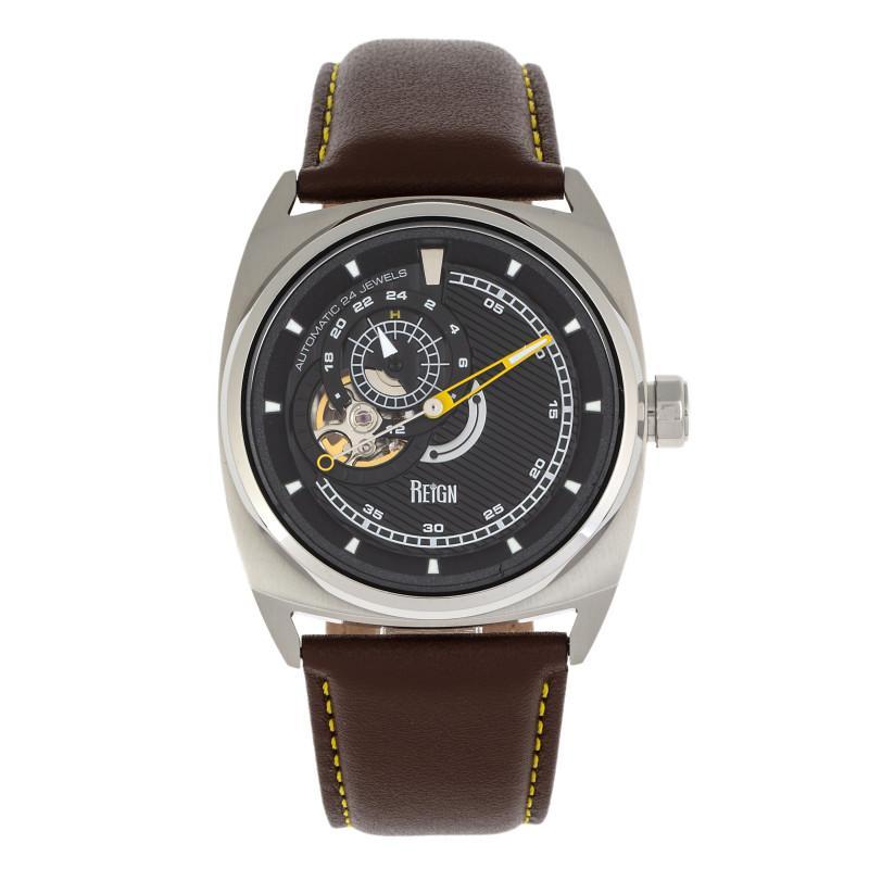 Reign Astro Semi-Skeleton Leather-Band Watch