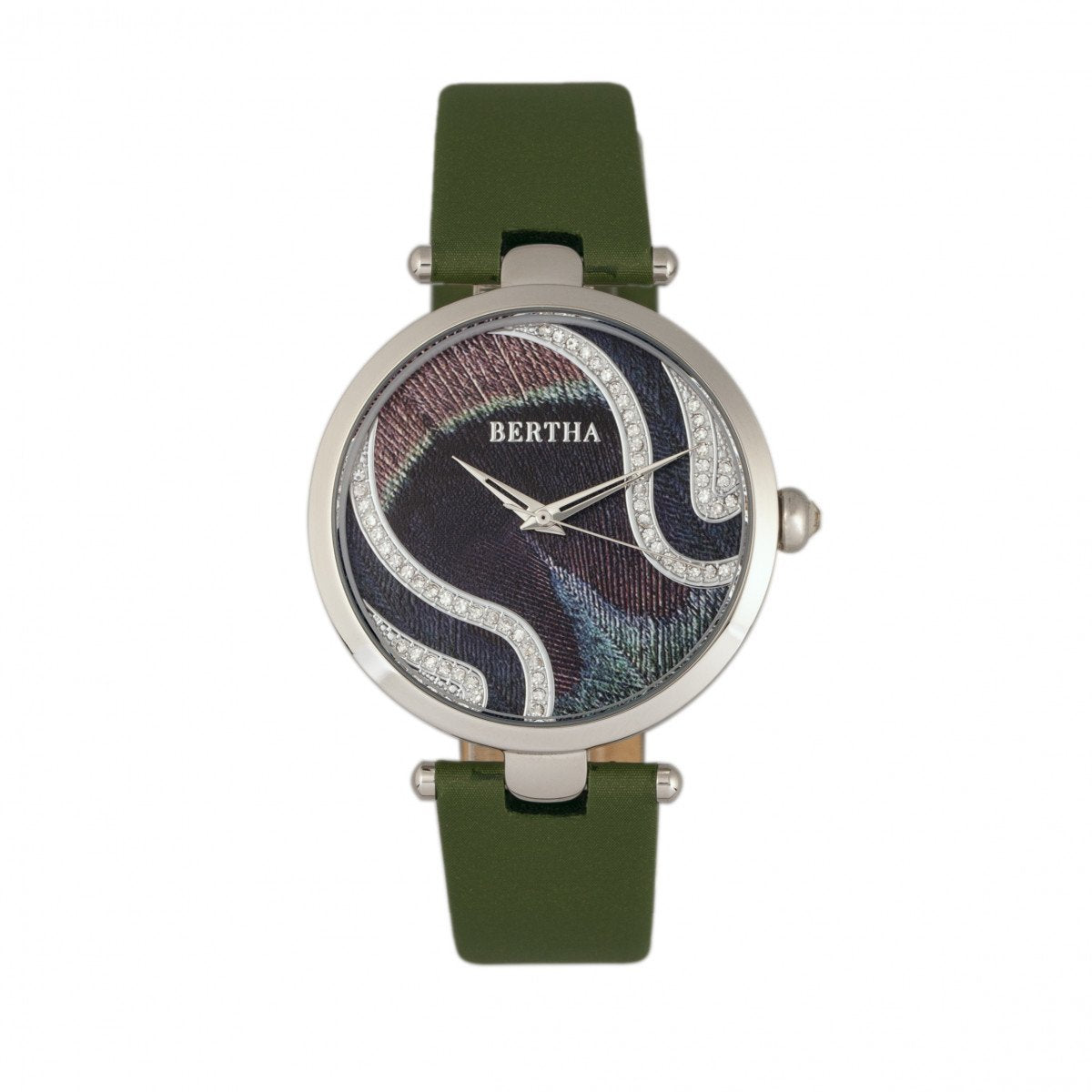 Bertha Trisha Leather-Band Watch w/Swarovski Crystals - Olive - BTHBR8001