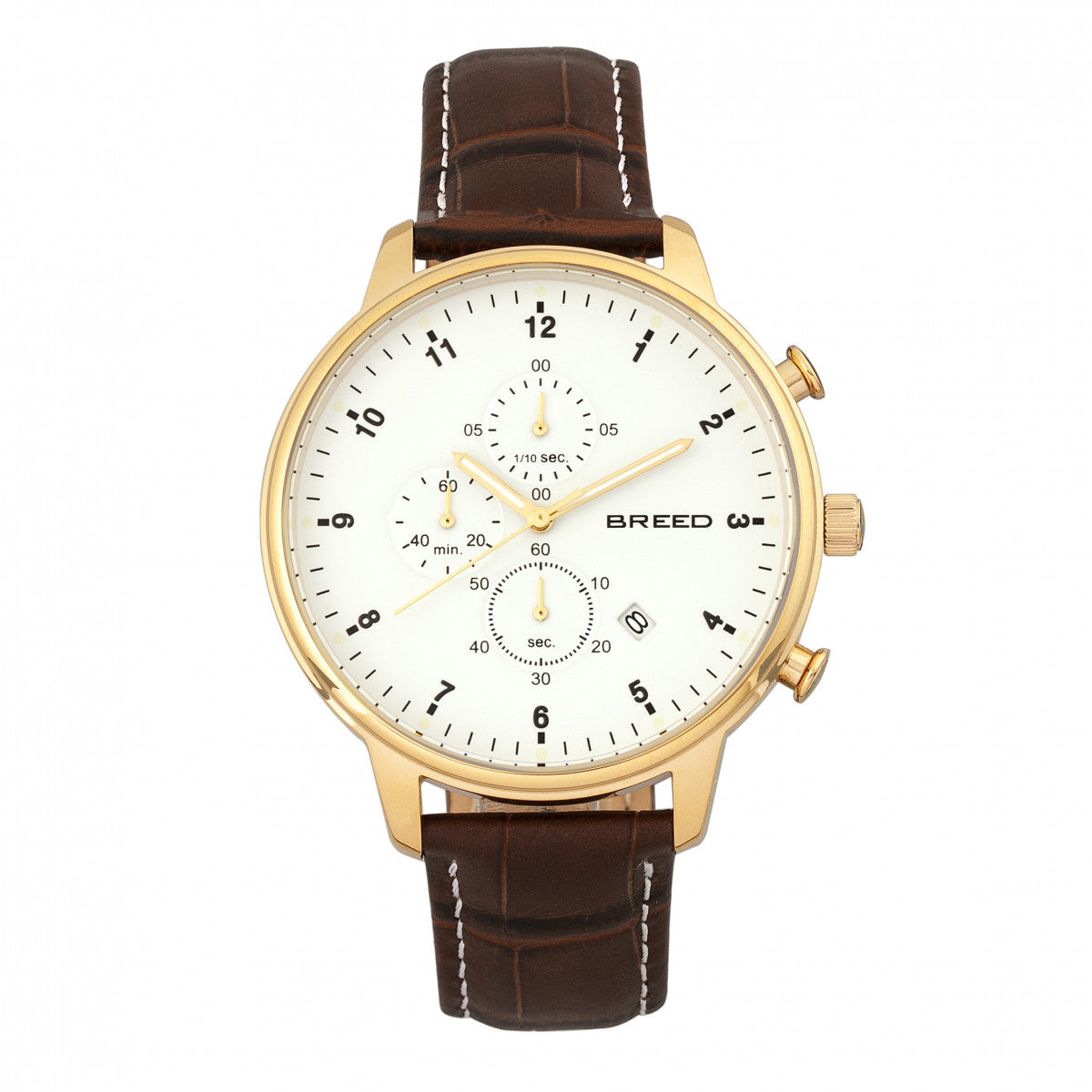 Breed Holden Chronograph Leather-Band Watch w/ Date - Gold/Brown - BRD7805