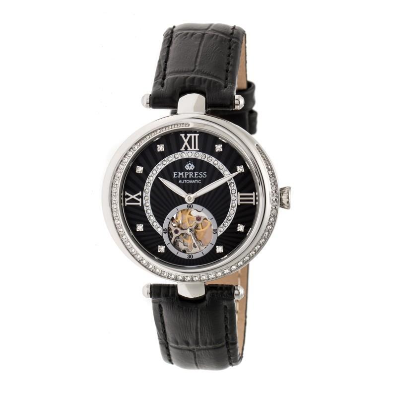 Empress Stella Automatic Semi-Skeleton MOP Leather-Band Watch - Ruumur